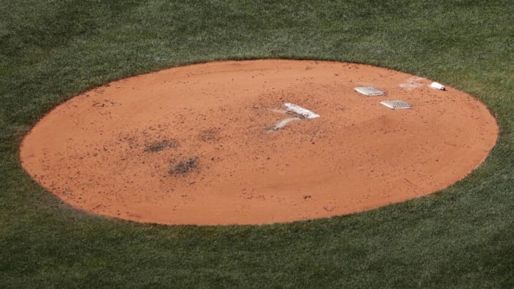 BOSTON, MA - JULY 28: The pitching mound is seen during first game of a doubleheader between the Boston Red Sox and the Toronto Blue Jays at Fenway Park on July 28, 2021 in Boston, Massachusetts. (Photo By Winslow Townson/Getty Images)