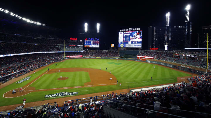 A view of Truist Park during the third inning in Game Three of the World Series. (Photo by Michael Zarrilli/Getty Images)