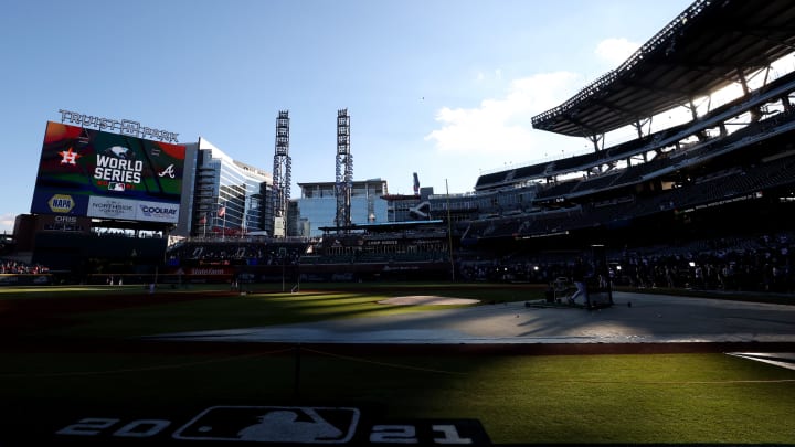 A general view of the field prior to Game Five of the World Series. (Photo by Elsa/Getty Images)