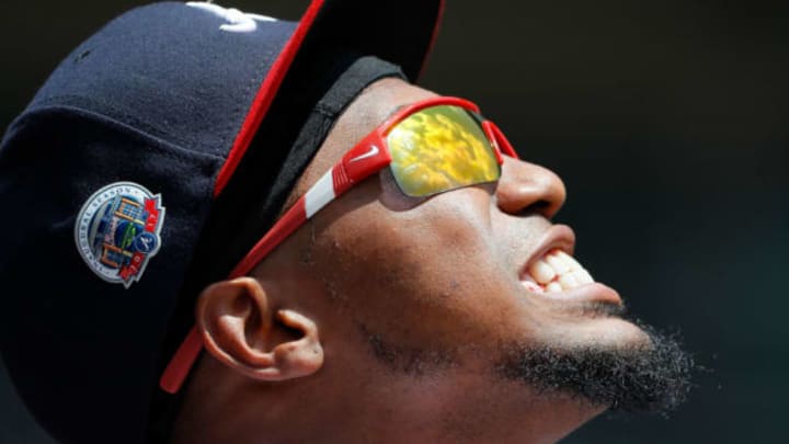 ATLANTA, GA – JULY 19: Julio Teheran #49 of the Atlanta Braves smiles at the sky during the first inning against the Chicago Cubs at SunTrust Park on July 19, 2017 in Atlanta, Georgia. (Photo by Kevin C. Cox/Getty Images)