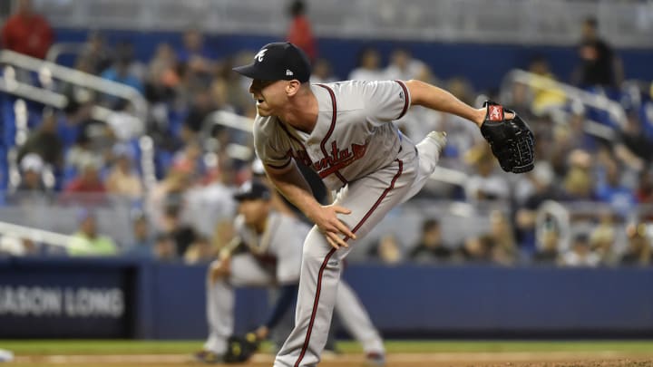 MIAMI, FL – MAY 05: Josh Tomlin #32 of the Atlanta Braves throws a pitch during the game against the Miami Marlins at Marlins Park on May 5, 2019 in Miami, Florida. (Photo by Eric Espada/Getty Images)
