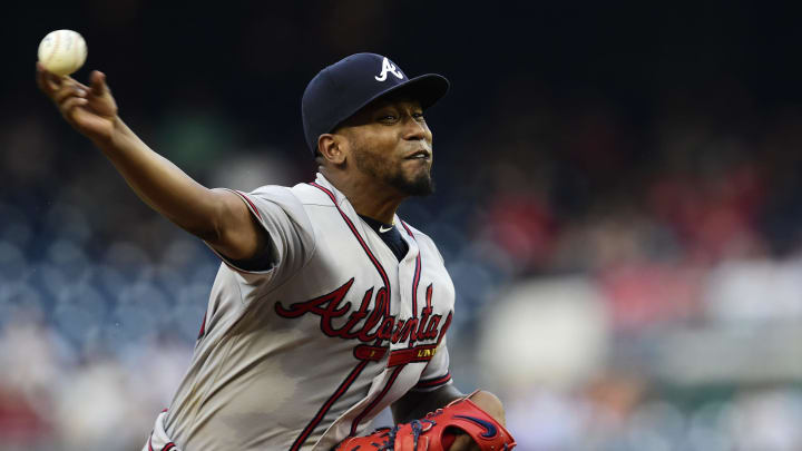 WASHINGTON, DC – JULY 30: Julio Teheran #49 of the Atlanta Braves pitches in the first inning against the Washington Nationals at Nationals Park on July 30, 2019 in Washington, DC. (Photo by Patrick McDermott/Getty Images)
