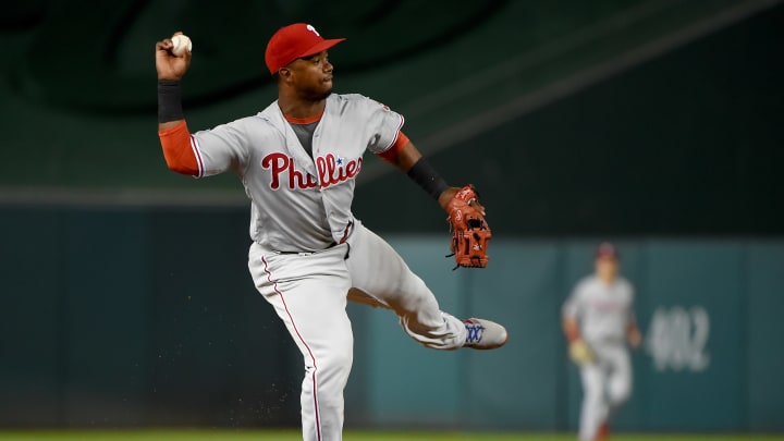 Jean Segura #2 of the Philadelphia Phillies. (Photo by Will Newton/Getty Images)