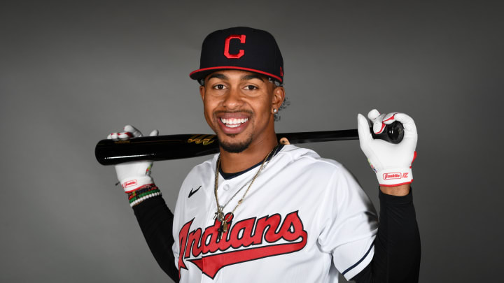 Francisco Lindor #12 of the Cleveland Indians. (Photo by Norm Hall/Getty Images)