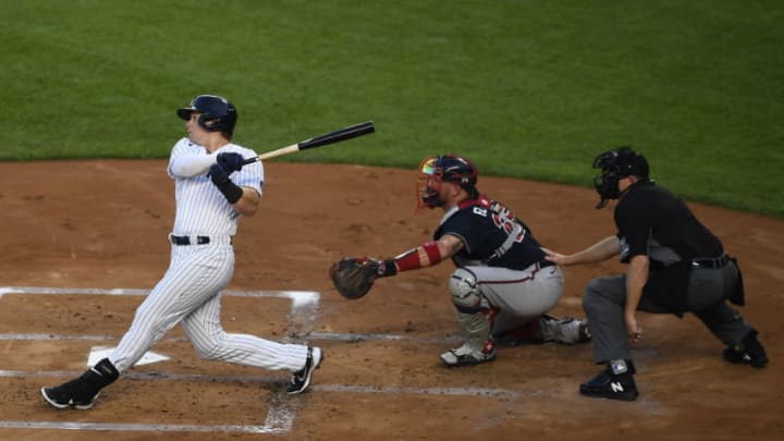 NEW YORK, NEW YORK - AUGUST 11: Luke Voit #59 of the New York Yankees follows through on a three-run home run during the first inning against the Atlanta Braves at Yankee Stadium on August 11, 2020 in the Bronx borough of New York City. (Photo by Sarah Stier/Getty Images) NEW YORK, NEW YORK - AUGUST 11: Luke Voit #59 of the New York Yankees follows through on a three-run home run during the first inning against the Atlanta Braves at Yankee Stadium on August 11, 2020 in the Bronx borough of New York City. (Photo by Sarah Stier/Getty Images)