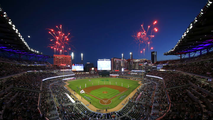 ATLANTA, GEORGIA – OCTOBER 17: A general view prior to the Atlanta Braves playings against the Los Angeles Dodgers in Game Two of the National League Championship Series at Truist Park on October 17, 2021 in Atlanta, Georgia. (Photo by Michael Zarrilli/Getty Images)