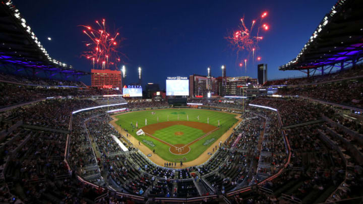 ATLANTA, GEORGIA - OCTOBER 17: A general view prior to the Atlanta Braves playings against the Los Angeles Dodgers in Game Two of the National League Championship Series at Truist Park on October 17, 2021 in Atlanta, Georgia. (Photo by Michael Zarrilli/Getty Images)