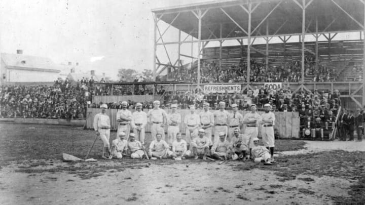 Atlanta Braves predecessor Boston Red Stockings prepare to play the Philadelphia Athletics in 1872 (Photo by Mark Rucker/Transcendental Graphics, Getty Images)