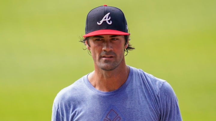 A rare photo: new free agent Cole Hamels in some Atlanta Braves gear. Mandatory Credit: Dale Zanine-USA TODAY Sports