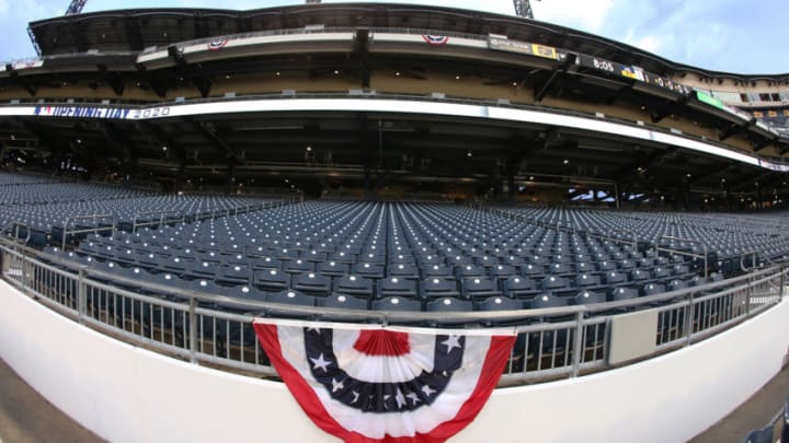 It's Opening Day so time to break out the bunting for the Atlanta Braves. Mandatory Credit: Charles LeClaire-USA TODAY Sports