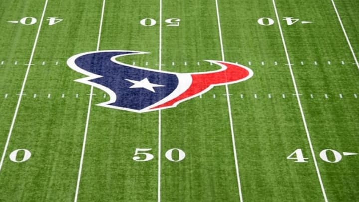 Aug 28, 2016; Houston, TX, USA; General view of the Houston Texans logo at midfield during a NFL football game against the Arizona Cardinals at NRG Stadium. Mandatory Credit: Kirby Lee-USA TODAY Sports