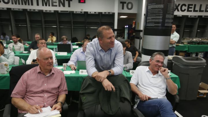 OAKLAND, CA - JUNE 3: Adviser Sandy Alderson, General Manager David Forst and Executive Vice President of Baseball Operations Billy Beane of the Oakland Athletics was the MLB Draft in the Athletics draft room, during the opening day of the 2019 MLB draft, at the Oakland-Alameda County Coliseum on June 3, 2019 in Oakland, California. (Photo by Michael Zagaris/Oakland Athletics/Getty Images)
