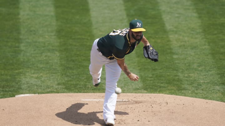OAKLAND, CALIFORNIA - SEPTEMBER 06: Mike Fiers #50 of the Oakland Athletics pitches against the San Diego Padres in the top of the first inning at RingCentral Coliseum on September 06, 2020 in Oakland, California. (Photo by Thearon W. Henderson/Getty Images)