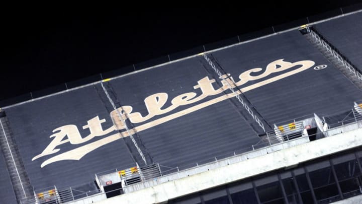 OAKLAND, CA - SEPTEMBER 05: A general view of the Athetics logo durring the game between the Oakland Athletics and the Houston Astros at O.co Coliseum on September 5, 2014 in Oakland, California. (Photo by Noah Graham/Getty Images)