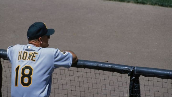 16 Jun 2001: Manager Art Howe #18 of the Oakland Athletics standing in dugout watching the action during the game against the San Francisco Giants at Pac Bell Stadium in San Francisco, California. The Giants defeated the Athletics 2-1.Mandatory Credit: Tom Hauck /Allsport