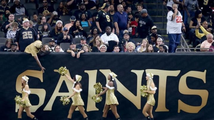 Dec 24, 2016; New Orleans, LA, USA; The New Orleans Saints cheerleaders, the Saintsations, greet fans in the second quarter of the game against the Tampa Bay Buccaneers at the Mercedes-Benz Superdome. Mandatory Credit: Chuck Cook-USA TODAY Sports