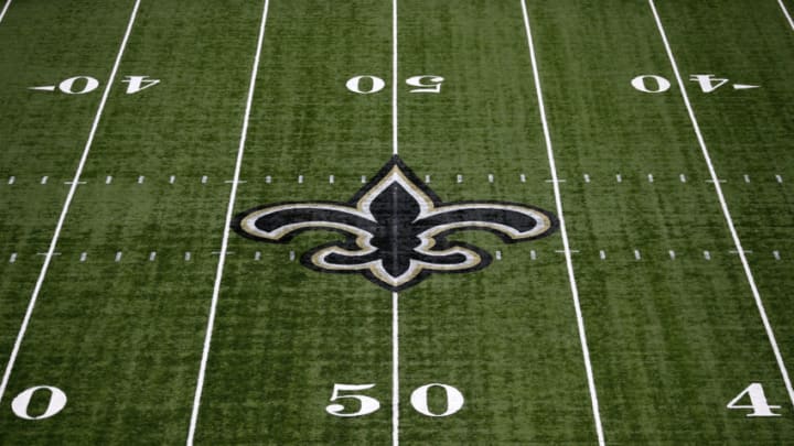 NEW ORLEANS, LA - SEPTEMBER 11: The New Orleans Saints logo is seen on the field during a game at Mercedes-Benz Superdome on September 11, 2016 in New Orleans, Louisiana. (Photo by Jonathan Bachman/Getty Images)