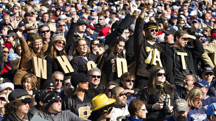 NASHVILLE, TN – DECEMBER 11: Fans of the New Orleans Saints spell ‘WhoDat’ during a game against the Tennessee Titans at LP Field on December 11, 2011 in Nashville, Tennessee. The Saints defeated the Titans 22-17. (Photo by Wesley Hitt/Getty Images)