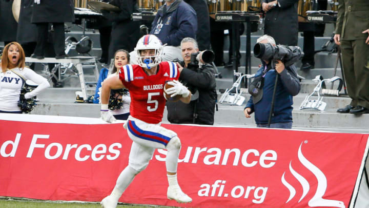 FORT WORTH, TX - DECEMBER 23: Louisiana Tech Bulldogs wide receiver Trent Taylor (5) catches a reception for a touchdown during the Armed Forces Bowl between the Navy Midshipmen and Louisiana Tech Bulldogs on December 23, 2016, at Amon G. Carter Stadium in Fort Worth, TX. (Photo by Andrew Dieb/Icon Sportswire via Getty Images)