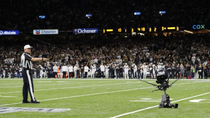 NEW ORLEANS, LOUISIANA - JANUARY 05: A Skycam is seen on the field after a malfunction during the first half of the NFC Wild Card Playoff game between the Minnesota Vikings and the New Orleans Saints at Mercedes Benz Superdome on January 05, 2020 in New Orleans, Louisiana. (Photo by Kevin C. Cox/Getty Images)