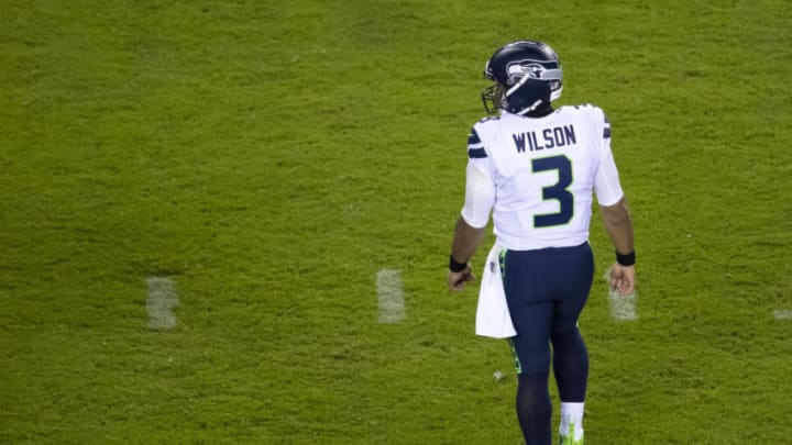 PHILADELPHIA, PA - NOVEMBER 30: Russell Wilson #3 of the Seattle Seahawks looks on against the Philadelphia Eagles at Lincoln Financial Field on November 30, 2020 in Philadelphia, Pennsylvania. (Photo by Mitchell Leff/Getty Images)