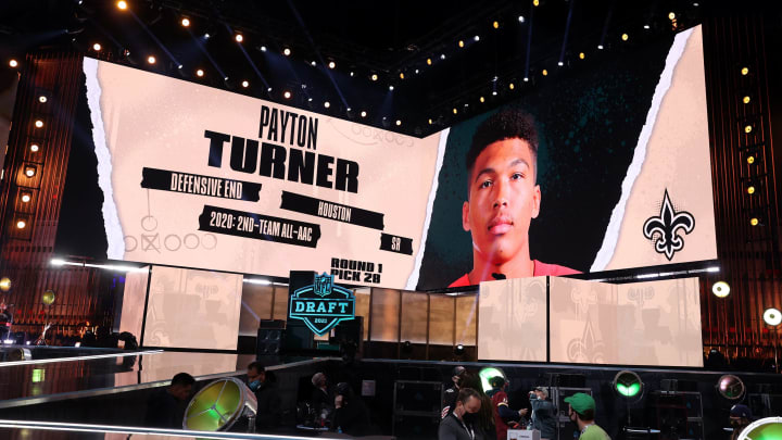 NFL Commissioner Roger Goodell announces Payton Turner as the 28th selection by the New Orleans Saints  (Photo by Gregory Shamus/Getty Images)