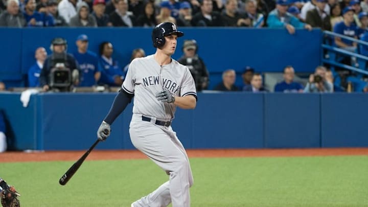 Sep 21, 2015; Toronto, Ontario, CAN; New York Yankees first baseman Greg Bird (31) reacts to a hit during the seventh inning in a game against the Toronto Blue Jays at Rogers Centre. The Toronto Blue Jays won 4-2. Mandatory Credit: Nick Turchiaro-USA TODAY Sports Sep 21, 2015; Toronto, Ontario, CAN; New York Yankees first baseman Greg Bird (31) reacts to a hit during the seventh inning in a game against the Toronto Blue Jays at Rogers Centre. The Toronto Blue Jays won 4-2. Mandatory Credit: Nick Turchiaro-USA TODAY Sports