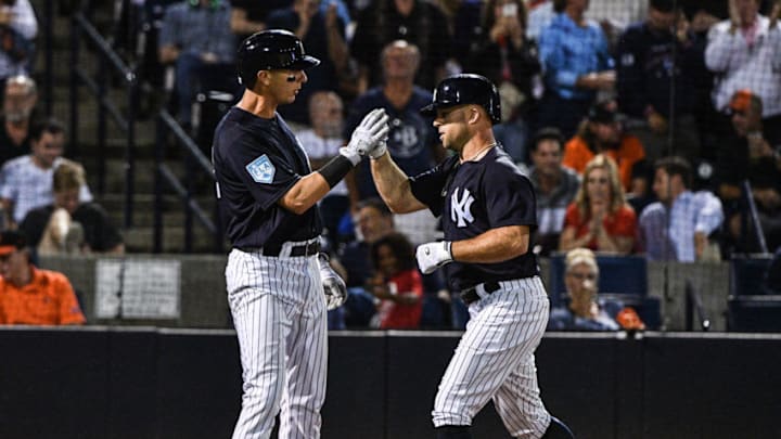 TAMPA, FL - MARCH 12: Brett Gardner #11 of the New York Yankees celebrates a homerun with Troy Tulowitzki #12 in the fourth inning during the spring training game against the Baltimore Orioles at Steinbrenner Field on March 12, 2019 in Tampa, Florida. (Photo by Mark Brown/Getty Images) TAMPA, FL - MARCH 12: Brett Gardner #11 of the New York Yankees celebrates a homerun with Troy Tulowitzki #12 in the fourth inning during the spring training game against the Baltimore Orioles at Steinbrenner Field on March 12, 2019 in Tampa, Florida. (Photo by Mark Brown/Getty Images)