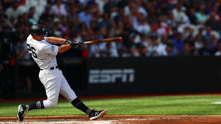 LONDON, ENGLAND - JUNE 30: DJ LeMahieu #26 of the New York Yankees bats during the MLB London Series game between Boston Red Sox and New York Yankees at London Stadium on June 30, 2019 in London, England. (Photo by Dan Istitene/Getty Images) LONDON, ENGLAND - JUNE 30: DJ LeMahieu #26 of the New York Yankees bats during the MLB London Series game between Boston Red Sox and New York Yankees at London Stadium on June 30, 2019 in London, England. (Photo by Dan Istitene/Getty Images)