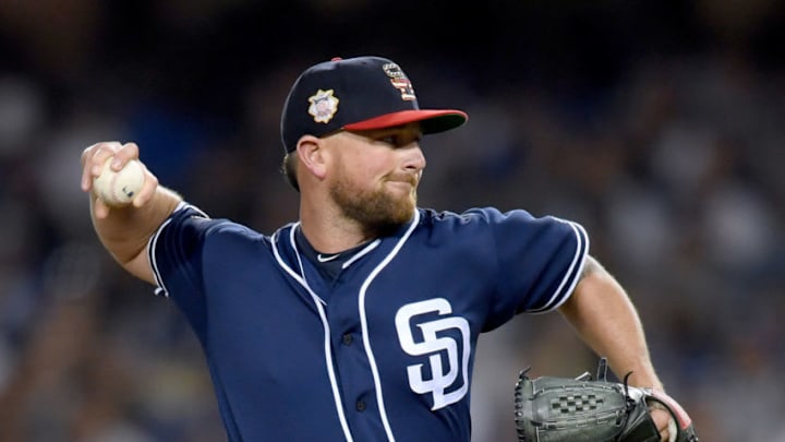 LOS ANGELES, CALIFORNIA - JULY 05: Kirby Yates #39 of the San Diego Padres pitches in relief against the Los Angeles Dodgers during the ninth inning at Dodger Stadium on July 05, 2019 in Los Angeles, California. (Photo by Harry How/Getty Images) LOS ANGELES, CALIFORNIA - JULY 05: Kirby Yates #39 of the San Diego Padres pitches in relief against the Los Angeles Dodgers during the ninth inning at Dodger Stadium on July 05, 2019 in Los Angeles, California. (Photo by Harry How/Getty Images)