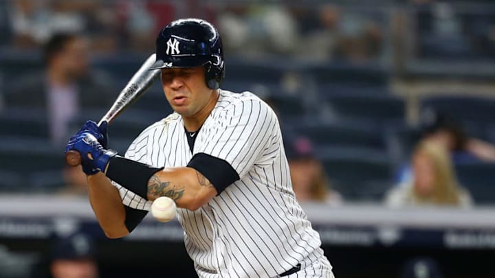 NEW YORK, NY - JUNE 20: Gary Sanchez #24 of the New York Yankees is hit by a pitch in the sixth inning against the Seattle Mariners at Yankee Stadium on June 20, 2018 in the Bronx borough of New York City. (Photo by Mike Stobe/Getty Images) NEW YORK, NY - JUNE 20: Gary Sanchez #24 of the New York Yankees is hit by a pitch in the sixth inning against the Seattle Mariners at Yankee Stadium on June 20, 2018 in the Bronx borough of New York City. (Photo by Mike Stobe/Getty Images)