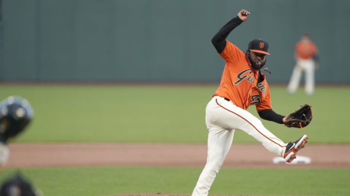 SAN FRANCISCO, CALIFORNIA - AUGUST 14: Johnny Cueto #47 of the San Francisco Giants pitches against the Oakland Athletics in the top of the fourth inning at Oracle Park on August 14, 2020 in San Francisco, California. (Photo by Thearon W. Henderson/Getty Images)