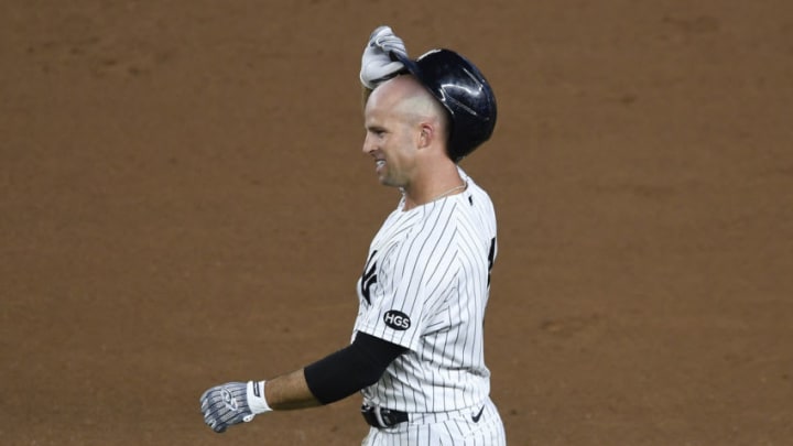 Brett Gardner #11 of the New York Yankees smiles during the sixth inning against the Tampa Bay Rays at Yankee Stadium on September 02, 2020 in the Bronx borough of New York City. (Photo by Sarah Stier/Getty Images)