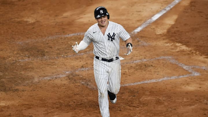 Luke Voit #59 of the New York Yankees reacts after hitting a home run during the fourth inning against the Toronto Blue Jays at Yankee Stadium on September 17, 2020 in the Bronx borough of New York City. (Photo by Sarah Stier/Getty Images) Luke Voit #59 of the New York Yankees reacts after hitting a home run during the fourth inning against the Toronto Blue Jays at Yankee Stadium on September 17, 2020 in the Bronx borough of New York City. (Photo by Sarah Stier/Getty Images)