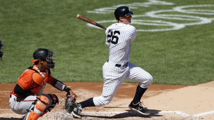 NEW YORK, NEW YORK - SEPTEMBER 12: (NEW YORK DAILIES OUT) DJ LeMahieu #26 of the New York Yankees in action against the Baltimore Orioles at Yankee Stadium on September 12, 2020 in New York City. The Yankees defeated the Orioles 2-1 in ten innings. (Photo by Jim McIsaac/Getty Images)
