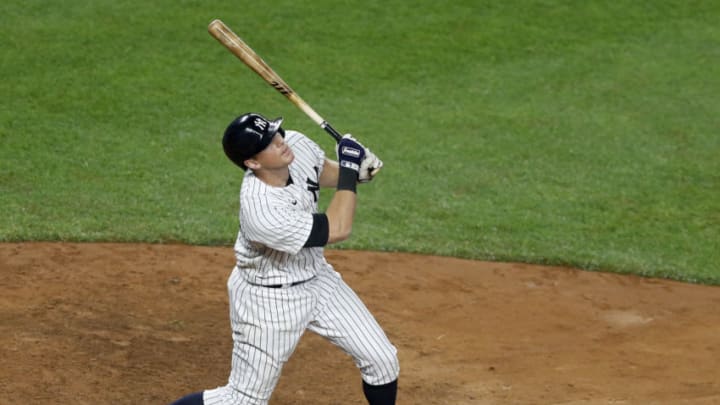 NEW YORK, NEW YORK - SEPTEMBER 25: (NEW YORK DAILIES OUT) DJ LeMahieu #26 of the New York Yankees in action against the Miami Marlins at Yankee Stadium on September 25, 2020 in New York City. The Marlins defeated the Yankees 4-3 in ten innings and clinched a playoff spot. (Photo by Jim McIsaac/Getty Images)