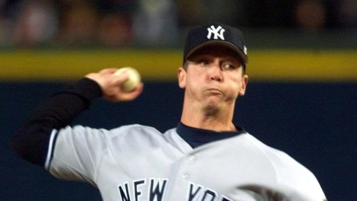 ATLANTA, UNITED STATES: Starting pitcher David Cone of the New York Yankees in 1st inning action against the Atlanta Braves 24 October, 1999, in game two of the 1999 World Series at Turner Field in Atlanta, GA. The New York Yankees have a 1-0 lead in the best-of-seven series. (ELECTRONIC IMAGE) AFP PHOTO/DON EMMERT (Photo credit should read DON EMMERT/AFP via Getty Images)