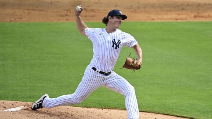 TAMPA, FLORIDA - FEBRUARY 28: Asher Wojciechowski #60 of the New York Yankees throws a pitch during the third inning against the Toronto Blue Jays during a spring training game at George M. Steinbrenner Field on February 28, 2021 in Tampa, Florida. (Photo by Douglas P. DeFelice/Getty Images)