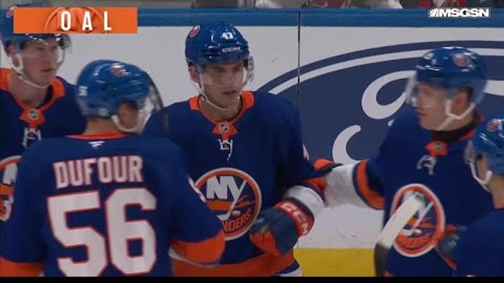 Liam Foudy scores a goal against the New Jersey Devils Liam Foudy scores a goal against the New Jersey Devils