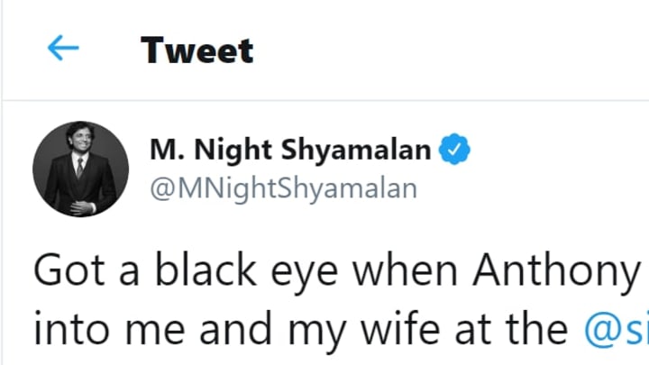 M. Night Shymalan shares how he received a black eye at the Philadelphia 76ers vs Los Angeles Lakers