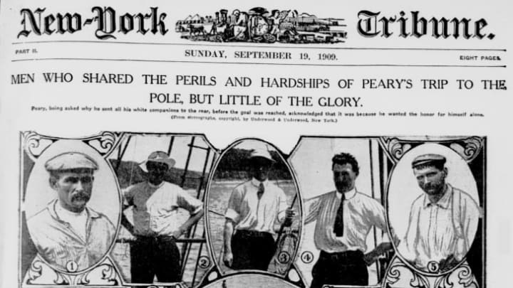 The New-York Tribune's cover on September 19, 1909 shows the men "who shared the perils and hardships of Peary's trip to the Pole, but little of the glory."