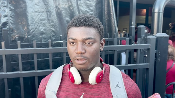 Oklahoma Sooners OT Michael Fasusi South Carolina postgame Oklahoma Sooners OT Michael Fasusi South Carolina postgame