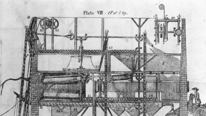 Illustration by James Poupard from "The young mill-wright & miller's guide : in five parts, embellished with twenty five plates" by Oliver Evans, of Philadelphia. Library of Congress, Wikimedia Commons//Public Domain