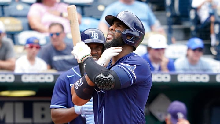 Tampa Bay Rays' Yandy Diaz celebrates after his home run in the third inning against the Kansas City Royals during a baseball game Sunday, July 24, 2022, in Kansas City, Mo. (AP Photo/Ed Zurga) Tampa Bay Rays' Yandy Diaz celebrates after his home run in the third inning against the Kansas City Royals during a baseball game Sunday, July 24, 2022, in Kansas City, Mo. (AP Photo/Ed Zurga)