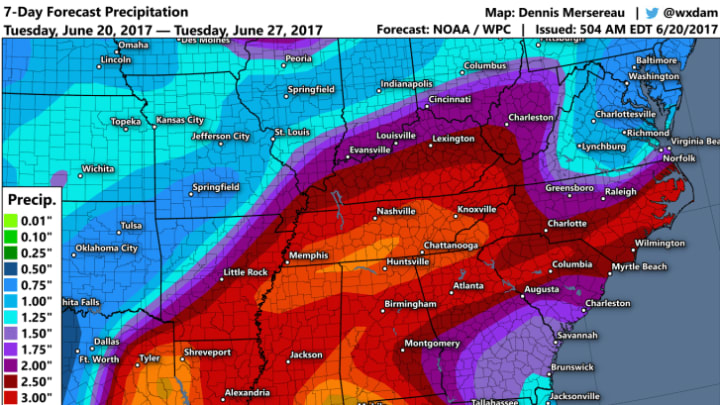 The Weather Prediction Center’s rainfall forecast from June 20, 2017, through June 27, 2017