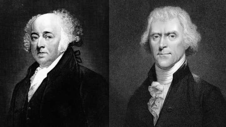 John Adams: Hulton Archive/Stringer/Getty Images. Thomas Jefferson: Print Collector/Getty Images