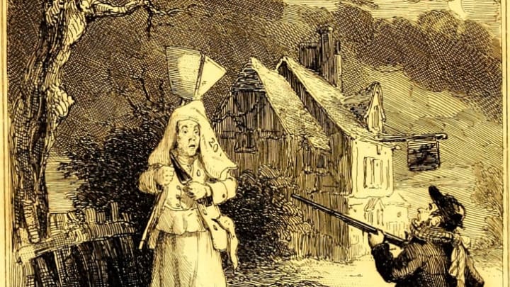 A depiction of Francis Smith hunting the Hammersmith ghost in The Newgate Calendar.