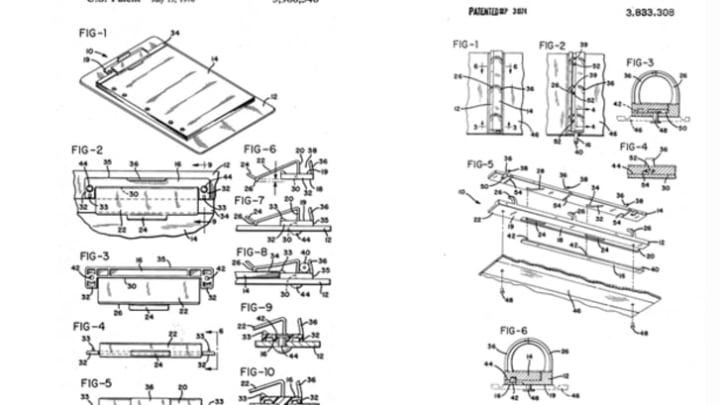 Patents on two key Trapper Keeper features: The combination pencil holder/notepad clip and the pinchless plastic binder rings.