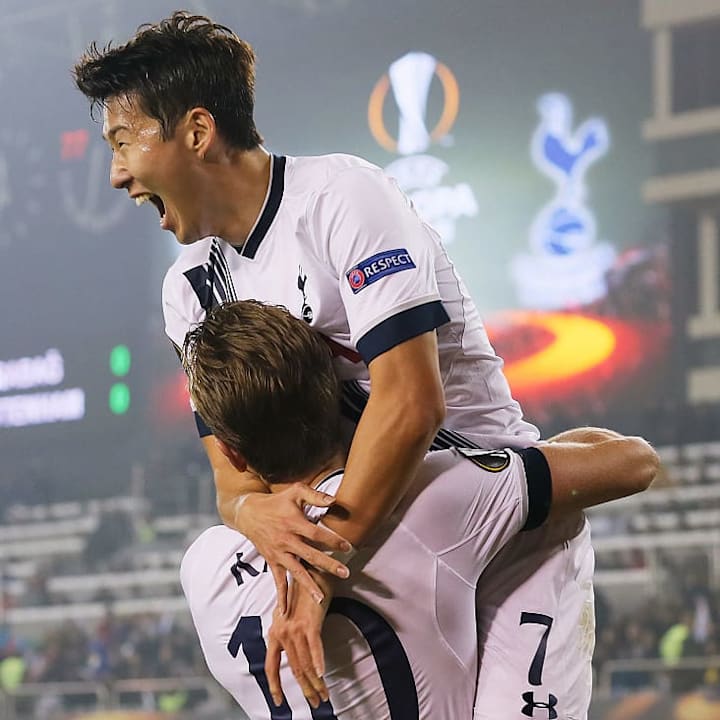 Son celebrates his first goals for Spurs versus Qarabag