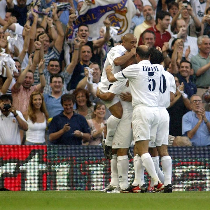 Real Madrid players celebrate after scor